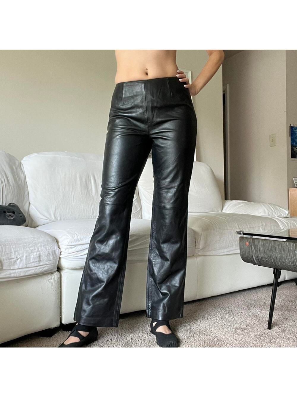 Brand new with tags black 100% leather midrise straight leg pants